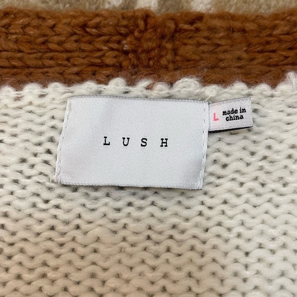 Lush cream red camel Colorblock v-neck sweater women’s size large - Picture 6 of 8